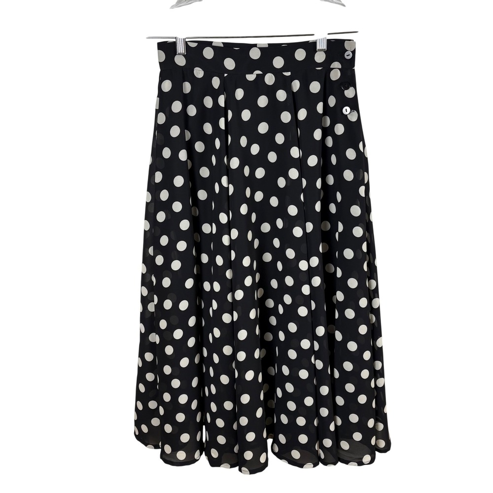 Vtg JH Collectibles Skirt 10 Black White Polka Dot Pleated Midi Rockabilly Pinup